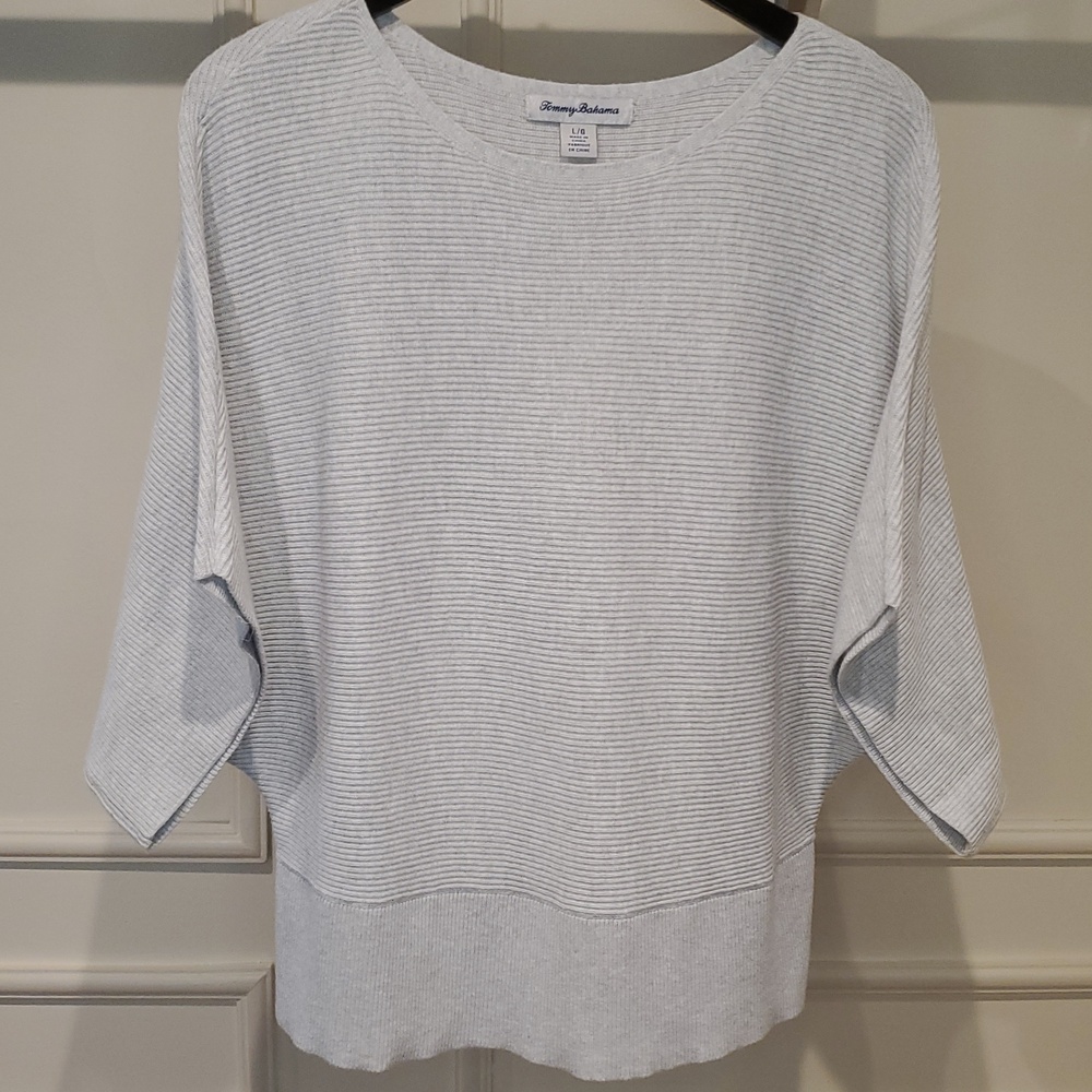 Tommy Bahama Light Gray Ribbed Knit Bat Wing Sweater Size Large